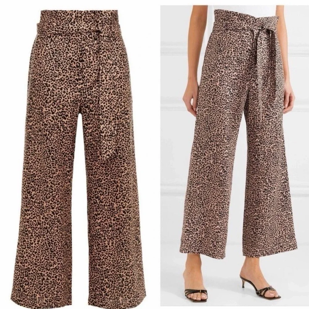 Reformation Jackie 100% Linen Leopard Print Wide-Leg Pants high waist wide leg 2